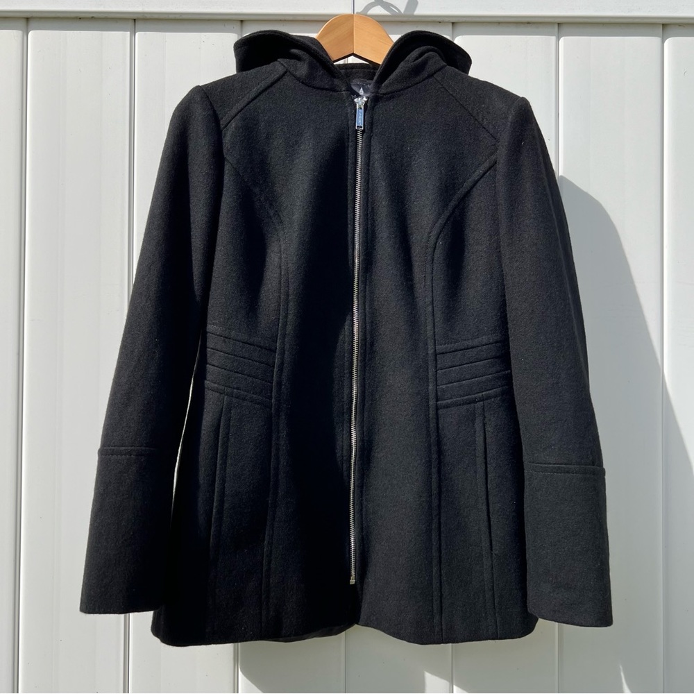 Zip-front, hooded wool blend jacket, London fog, size small